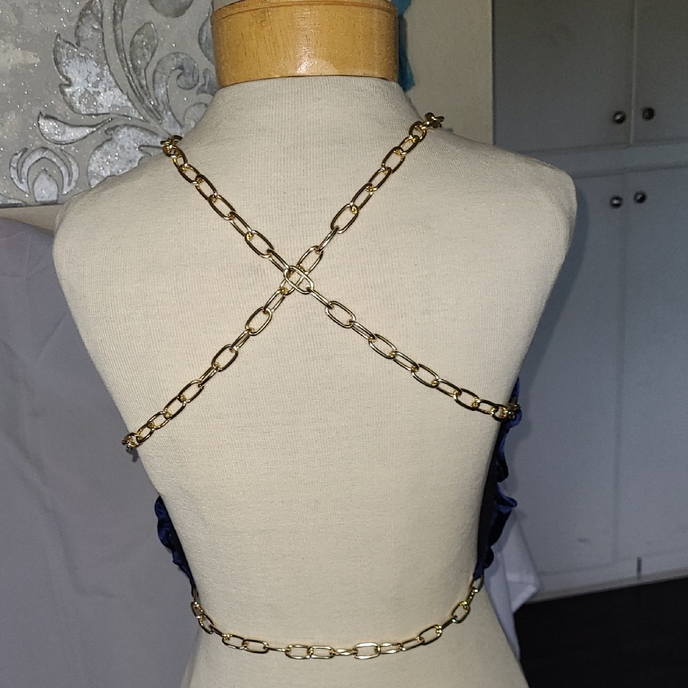 Cider Blue and Gold Asymmetrical Cut-Out Tank Top - Picture 5 of 5